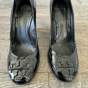 Tory Burch Black Patent Leather Wedge Pumps